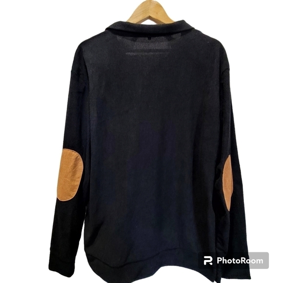 2XL Men's Black Corduroy Long Sleeve Netal Buttons Suede Elbow Patch - Picture 2 of 5
